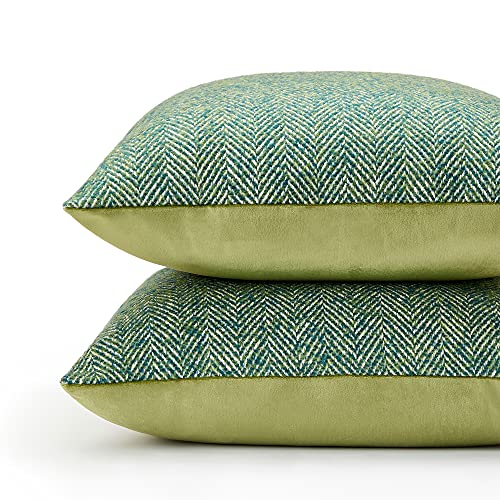 La Jol√≠e Muse Decorative Pillow Cover Set of 2, Fir Green, 20 x 20 Inch Square Herringbone Weave Cushion Covers with Invisible Zipper, Pillow Covers for Home Decor Couch Sofa Car