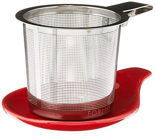 FORLIFE Hook Handle Tea Infuser and Dish Set, Red