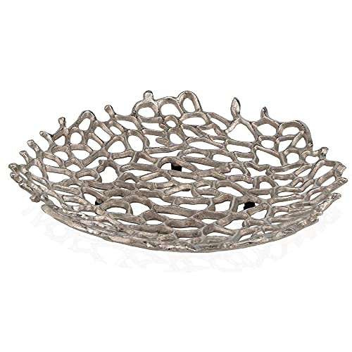 Modern Day Accents Coralino Large, Decorative, Plate, Coral, Sea, Ocean, Fish, Art, Modern, Aluminum, Silver, L x 15.5" W x 3" H