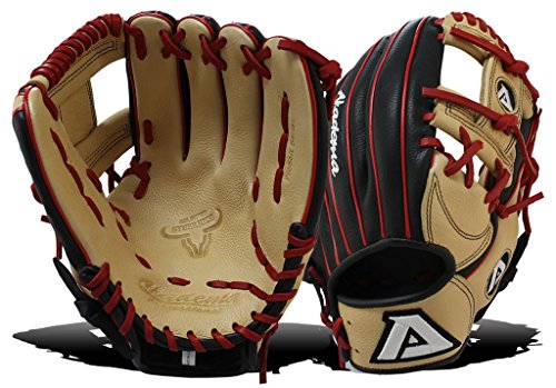 Akadema Prosoft Elite Series Baseball Infielders Gloves, Black/Sandstone/Red, Right Hand