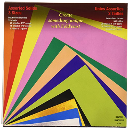 Yasutomo Assorted Solid Origami 4-1/2 Inch, 5-7/8 Inch and 8 Inch Papers 55/Package, Square