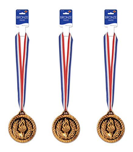 Beistle Bronze Medals, 30" Ribbons, Pack of 3