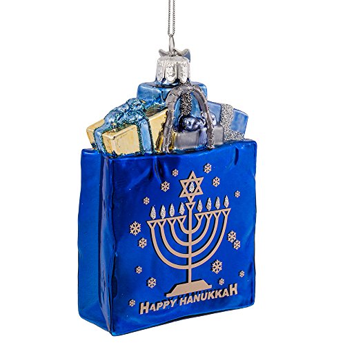 Kurt Adler 4" Noble Gems Happy Hanukkah Glass Gift Bag Ornament