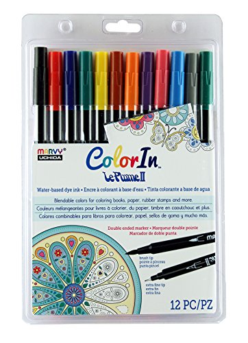 Uchida 12 Piece Colorin Le Plume II Coloring Book Pens, Primary