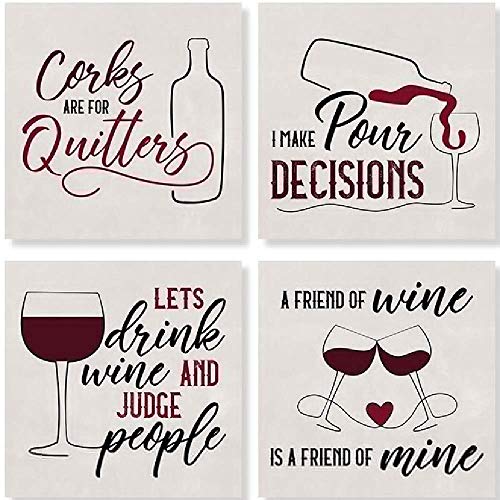 Carson SS74435 Fun Wine Square House Coaster Set of 4, 4-inch Diameter, Multicolor