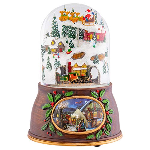 Roman Musical Village with Santa Train Brown 6 inch Resin Holiday Wind Up Snow Dome