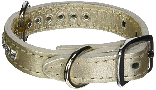 OmniPet Signature Leather Crystal and Leather Dog Collar, 10", Metallic Platinum