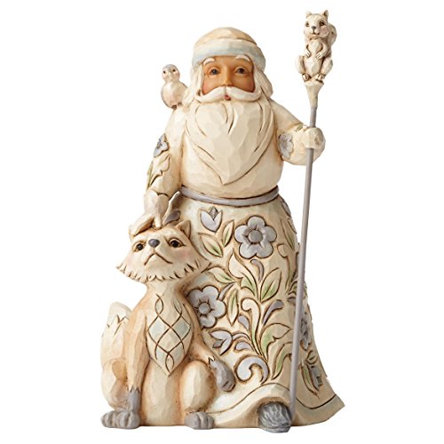 Enesco Jim Shore Heartwood Creek White Woodland Santa with Fox Stone Resin Figurine, 5.25
