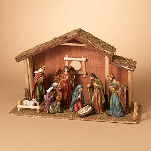 Gerson GIL 2271980 9 Pc 22" L Resin Nativity Scene Christmas, 21InL x 9InW x 14.25InH, Multicolor