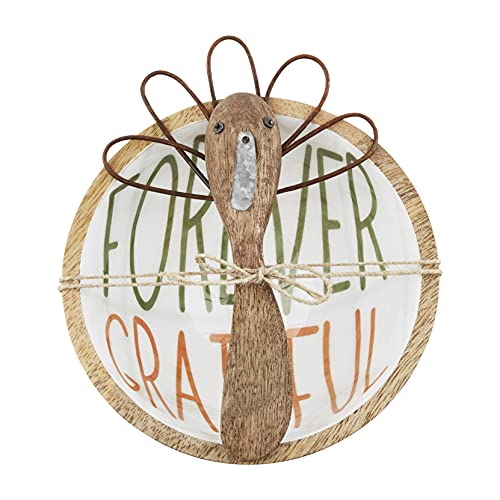 Mud Pie Thanksgiving Enamel Set, bowl 3" x 5" dia | spreader 6 1/4", Forever Thanks