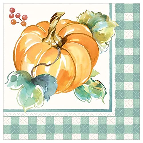 Amscan Gingham Autumn Dinner Paper Napkins - 8" x 8" | Multicolor | Pack of 16