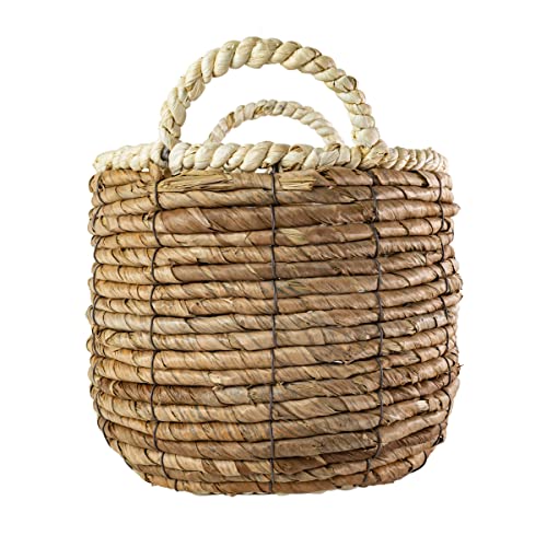 Foreside Home & Garden Wrapped Rim Basket Banana Leaf, Corn Husk & Metal