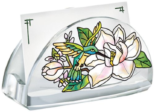 Amia 5775 Hand Painted Acrylic Business Card Holder Featuring a Hummingbird Design, 4-Inch