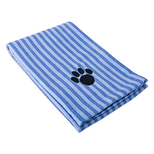 DII Design Bone Dry Embroidered Pet Towel, 44 x 27.5", Striped Blue