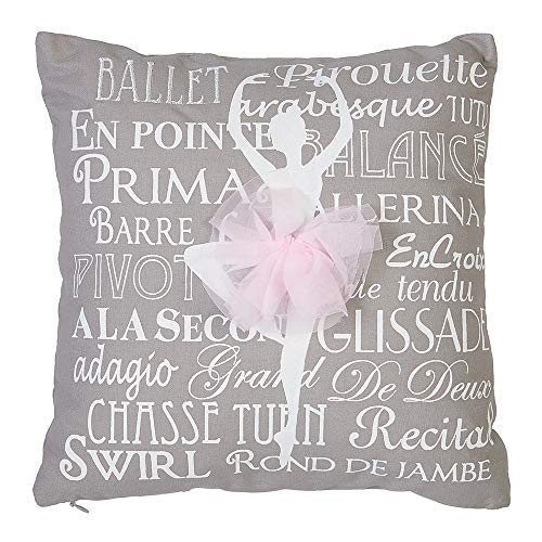Roman Decorative Throw Pillow with Insert, Ballerina with Tutu Design, 12" Square, Grey, White and Pink