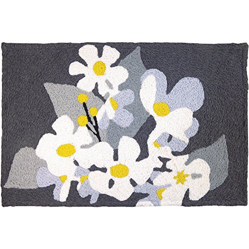 Home Comfort Jellybean Daisies On Pewter Garden Indoor/Outdoor Machine Washable 21" x 33" Accent Rug