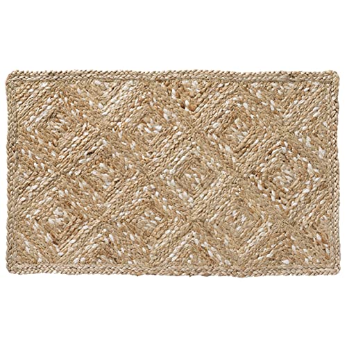 Larry Traverso Nora Jute and Cotton Doormat, 18 x 30 inches, Durable and Sustainable Handwoven Jute and Cotton, Static Free, Reversible, Beige