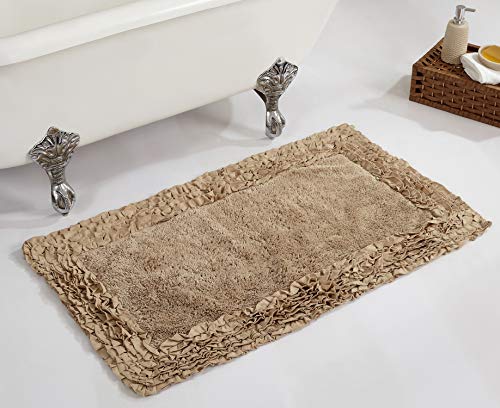Better Trends Shaggy Border Collection is Ultra Soft, Plush and Absorbent Tufted Bath Mat Rug 100% Cotton in Vibrant Colors, 24" x 40" Rectangle, Beige