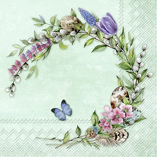 Boston International IHR Ideal Home Range - Paper Napkins FLORIS WREATH mint 20-Count 3-Ply Cocktail Napkins 5 x 5 inches