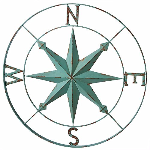 Ganz Midwest-CBK Nautical Aqua Blue Wall Rose Compass - 30-in