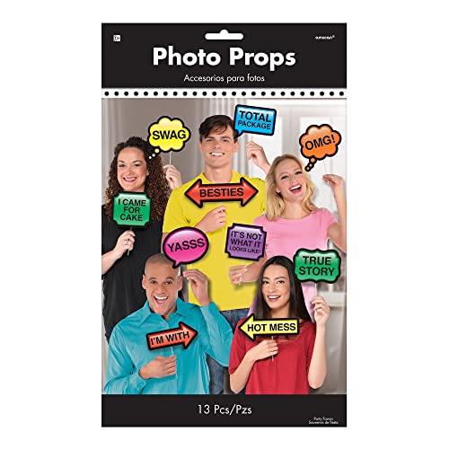amscan Trendy Phrases Booth Photo Props, One Size, Multicolor