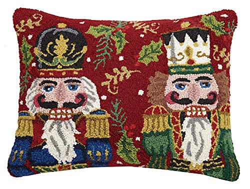 Peking Handicraft Regall Nutcracker Soldier Pair Hooked Christmas Pillow - 16" x 20"