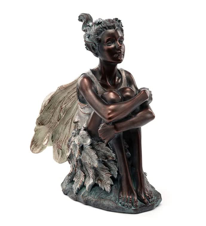 Napco Fairy Holding Knees Bronze 13.25 x 12.5 Resin Outdoor Garden Statue