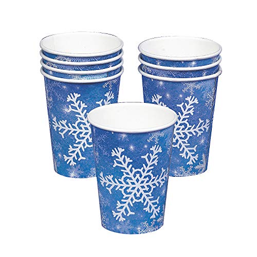 Fun Express - Snowflake 9oz Paper Cups (8pc) for Christmas - Party Supplies - Print Tableware - Print Cups - Christmas - 8 Pieces