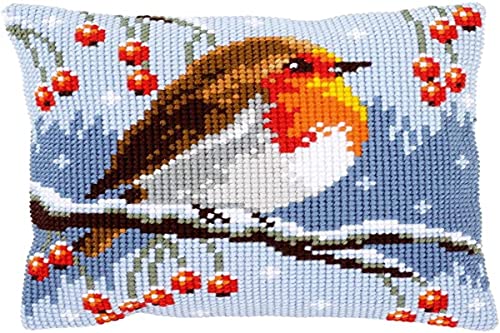 Vervaco Cross Stitch Kit: Cushion: Red Robin in The Winter, 40 x 40cm, N