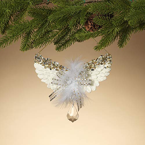 Gerson 2554370 White Ceramic Angel Wings Ornament, 7-inch Height