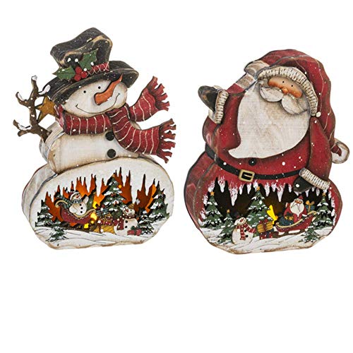 Ganz 165556 Lighted LED Santa & Snowman Scene, Set of 2, 8.25 Inches Height, Multicolor