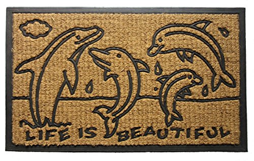 Imports Decor Rubber Back Coir Doormat, Dolphin Family, 18" by 30"