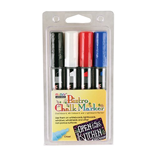 Uchida 483-4C Chisel Tip Bistro Chalk Marker Set, Primary Colors