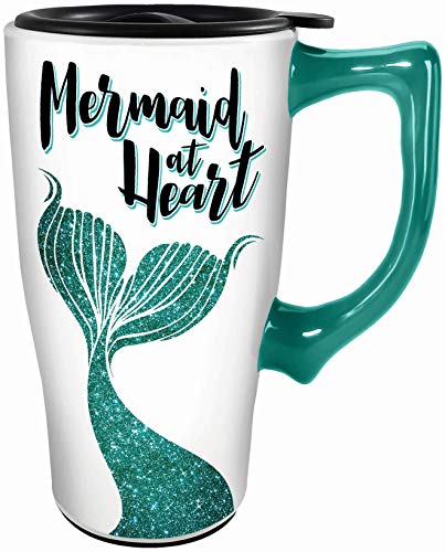 Spoontiques 12841 Mermaid at Heart Ceramic Travel Mug, 18 ounces, White