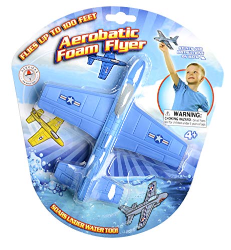 Aeromax Aerobatic Foam Flyer. Safe and soft for indoor & outdoor use. Soars underwater too!, Blue or Yellow (Colors may vary)