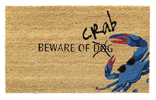Larry Traverso Beware of Crab 100% Coir Doormat, 18 x 30 inches, Naturally Durable, PVC-Backing, Sustainable