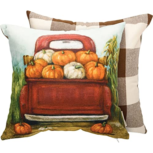 Primitives By Kathy 113682 Red Truck with Pumpkins Throw Pillow, 15-inch Square
