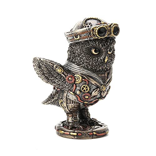 Unicorn Studio Veronese Design 4 3/8" Steampunk Dixie Cup Submariner Owl Cold Cast Bronzed Resin Sculpture Animal Figurine