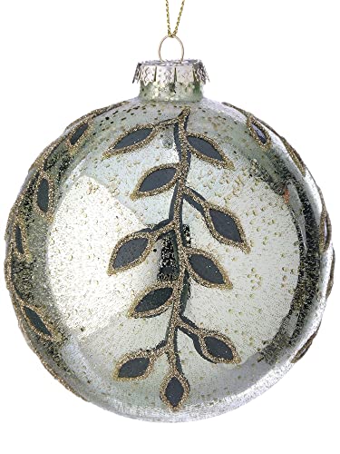 Regency International Beaded Smilax Leaf Vine Ball Hanging Ornament, 4-inch Diameter, Glass, Green Gold