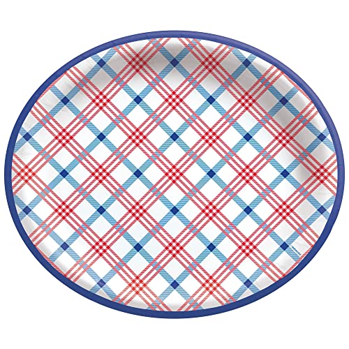 Amscan Summer Block Party Plaid Oval Plates | 12" x 10" | 20 Pcs