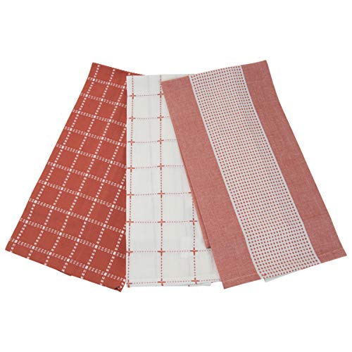 Foreside Home & Garden Red Set of 3 Check Pattern 27 x 18 Inch Woven Kitchen Tea Towels