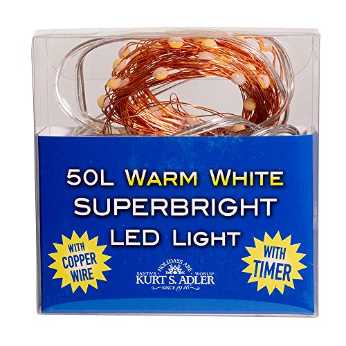 Kurt Adler BAT0302WW Battery-Operated Warm White Superbrite LED Lights with 50-Light Set