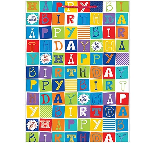 Amscan Jumbo Checkerboard Birthday Gift Bag - 23 3/4"H x 16 3/4"W x 8 1/4"D | Multicolor - Pack of 1