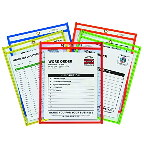 C-Line Neon Stitched Shop Ticket Holders, Assorted Neon Colors, 9 x 12 Inches, 25 per Box (43910)