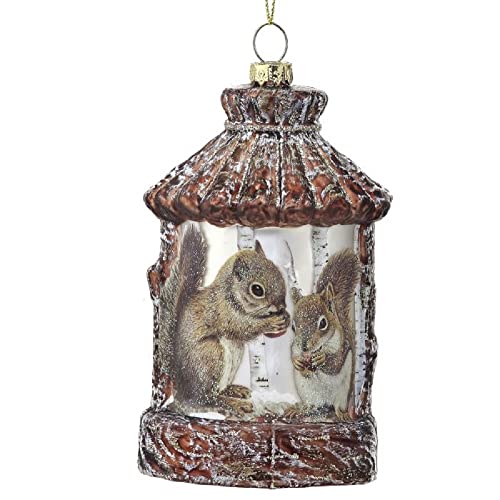 Regency International Antique Squirrel Feeder Hanging Ornament, 5-inch Height. Glass, Antique Brown