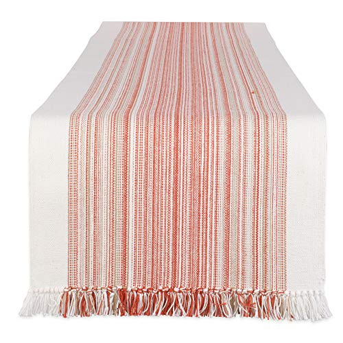 DII Design Everyday Collection, Fringed Stripe Tabletop, Table Runner, 14x108, Pimento