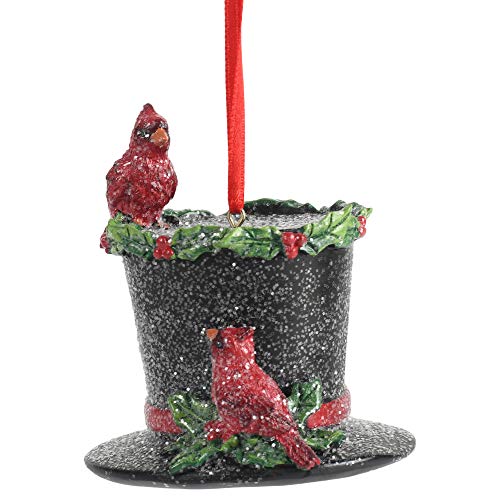 RAZ Imports Top Hat with Cardinals Ornament