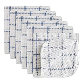 DII Design Scrubber Dishcloths Collection Windowpane Dishrag Set, 12x12, White/Stonewash Blue Stripe, 6 Piece