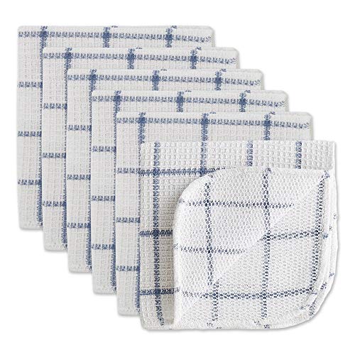 DII Design Scrubber Dishcloths Collection Windowpane Dishrag Set, 12x12, White/Stonewash Blue Stripe, 6 Piece