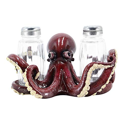 Comfy Hour Western Retro Collection 3" Stone Resin Octopus Salt and Pepper Bottle Holder, Red